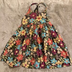 Gymboree Girls Size 5 Floral Halter Dress Brown Multi Color Cotton Sundress